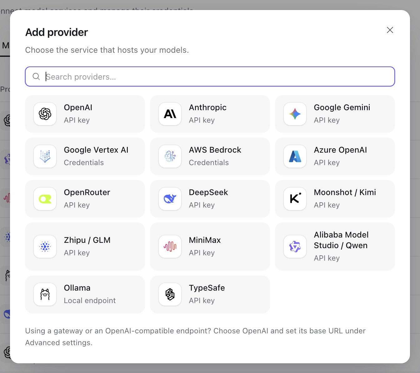 Console model provider catalog